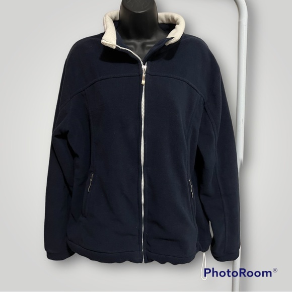 Ladies L Dark Navy & White Fleece Zippered Jacket - Picture 8 of 8
